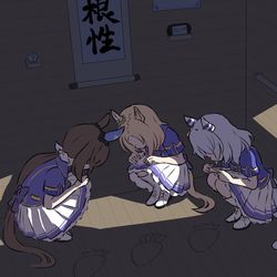 This is a pixiv picture whose title is 謎の部屋に閉じ込められる三人.