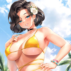 This is a pixiv picture whose title is 黄色ビキニを着た販売員さん✨.