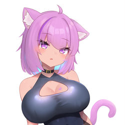 This is a pixiv picture whose title is スク水 猫又おかゆ💜 2023-5 (差分).