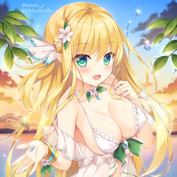 This is a pixiv picture whose title is 水浴びエルフさん🌼.