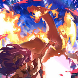 This is a pixiv picture whose title is ダンデ+リザードン.
