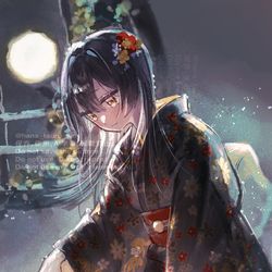 This is a pixiv picture whose title is 【skeb】琴を弾いている女の子.