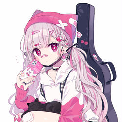 This is a pixiv picture whose title is ピンク猫耳ニット.