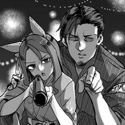 This is a pixiv picture whose title is キングとトレーナーの射的.