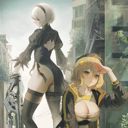 This is a pixiv picture whose title is [アニス、2bと一緒に前哨基地到着報告いたします。].