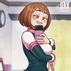This is a pixiv picture whose title is Uraraka Ochako Potazo selfie.