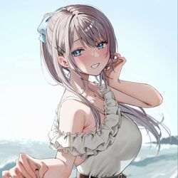 This is a pixiv picture whose title is 「海、綺麗だね」.