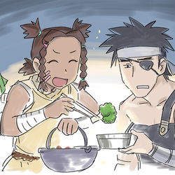 This is a pixiv picture whose title is キャンプのディナー.