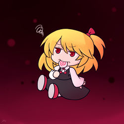 This is a pixiv picture whose title is おいしくなさそうにペロペロキャンディーを食べルーミア.