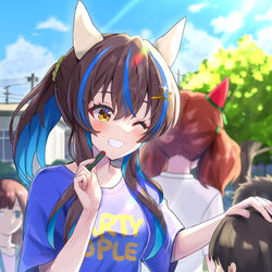 This is a pixiv picture whose title is ラジオ体操のパリピお姉さん.