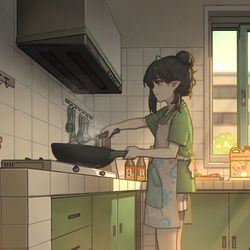 This is a pixiv picture whose title is 平凡的一天-小云兮炒菜.