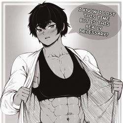 This is a pixiv picture whose title is Muscular girl lost a fight.