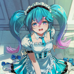 This is a pixiv picture whose title is カフェメイドミク.