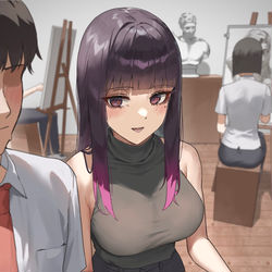 This is a pixiv picture whose title is 指導に熱が入ると距離感がバグる麗香先生.