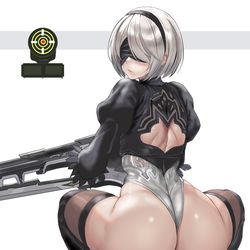 This is a pixiv picture whose title is 指揮官の視線が気になる2B.