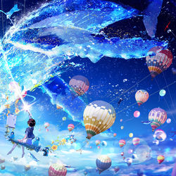 This is a pixiv picture whose title is 青空とクジラの旅路.