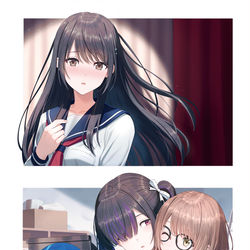 This is a pixiv picture whose title is 理系彼女と文系彼氏、先に告った方が負け2.