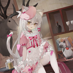 This is a pixiv picture whose title is 【稿件展示】白丝猫猫.