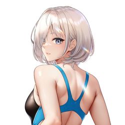 This is a pixiv picture whose title is 競泳水着佐紹さん.