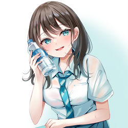 This is a pixiv picture whose title is 「まだ暑いねぇ…」.