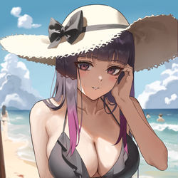 This is a pixiv picture whose title is 「どこ見てるの？」.