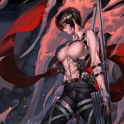 This is a pixiv picture whose title is Mikasa Ackerman.