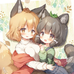 This is a pixiv picture whose title is 🍂きつねさんとたぬきさん🍃.