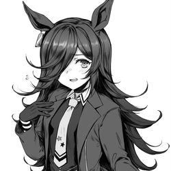 This is a pixiv picture whose title is カフェの勝負服を着たライスシャワー.