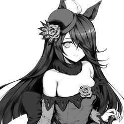 This is a pixiv picture whose title is ライスの勝負服を着たマンハッタンカフェ.