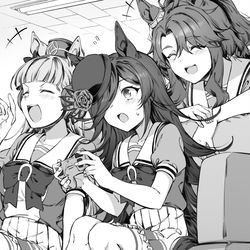 This is a pixiv picture whose title is ホラゲ実況するウマ娘たち.
