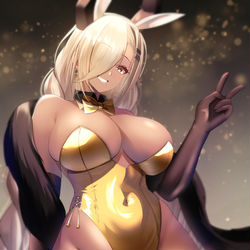 This is a pixiv picture whose title is 何者かによって罰なのにアゲアゲなバニーになった尾張.