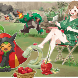 This is a pixiv picture whose title is アーボが飯食う時の顔が気に入ったオーガポン.