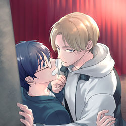 This is a pixiv picture whose title is 【新連載】キスでオチないスキャンダル.