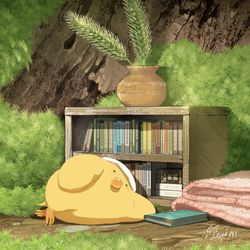 This is a pixiv picture whose title is 本を読んで寝るぽてまる.