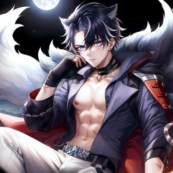 This is a pixiv picture whose title is 🖤月夜幻想. Moonlit Reverie🤍.
