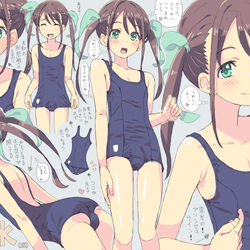 This is a pixiv picture whose title is 【女装】はじめてのスク水.