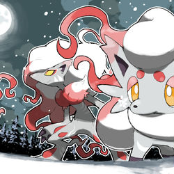 This is a pixiv picture whose title is Hisuian Zorua and Zororark.