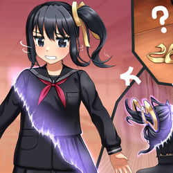 This is a pixiv picture whose title is リボンの力によって徐々にサイドテールの女の子にTSする.