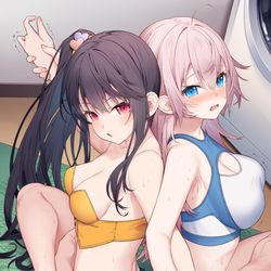 This is a pixiv picture whose title is ギャルフレをヨガらせる妹.