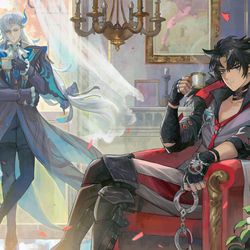 This is a pixiv picture whose title is Wriothesley X Neuvillette.