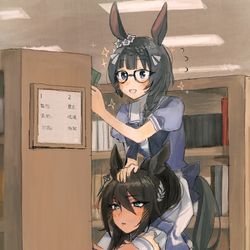 This is a pixiv picture whose title is 図書室にて.