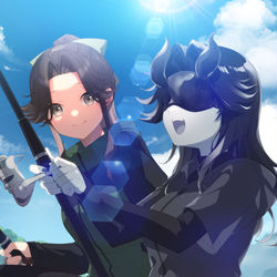 This is a pixiv picture whose title is 【Skeb】釣りする神通＆軽巡棲姫.