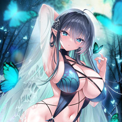 This is a pixiv picture whose title is 蝶と戯れエルフ🦋.