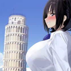 This is a pixiv picture whose title is ピサの斜塔をおっぱいで支えるJK.