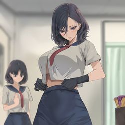 This is a pixiv picture whose title is 生徒(妹)から服を借りる先生.