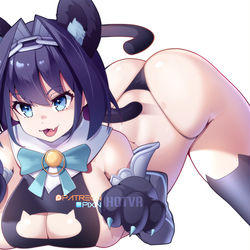 This is a pixiv picture whose title is Kronii on all 4 asking for the ..