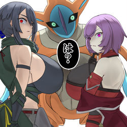 This is a pixiv picture whose title is ユウキを悪く言われてキレる数年後のカガリとヒガナとデオキシス.
