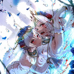 This is a pixiv picture whose title is ♂水辺の銀髪褐色中東美少年兄弟♂.