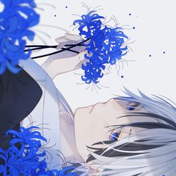 This is a pixiv picture whose title is 青い彼岸花.