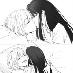 This is a pixiv picture whose title is Kisses and cuddles.